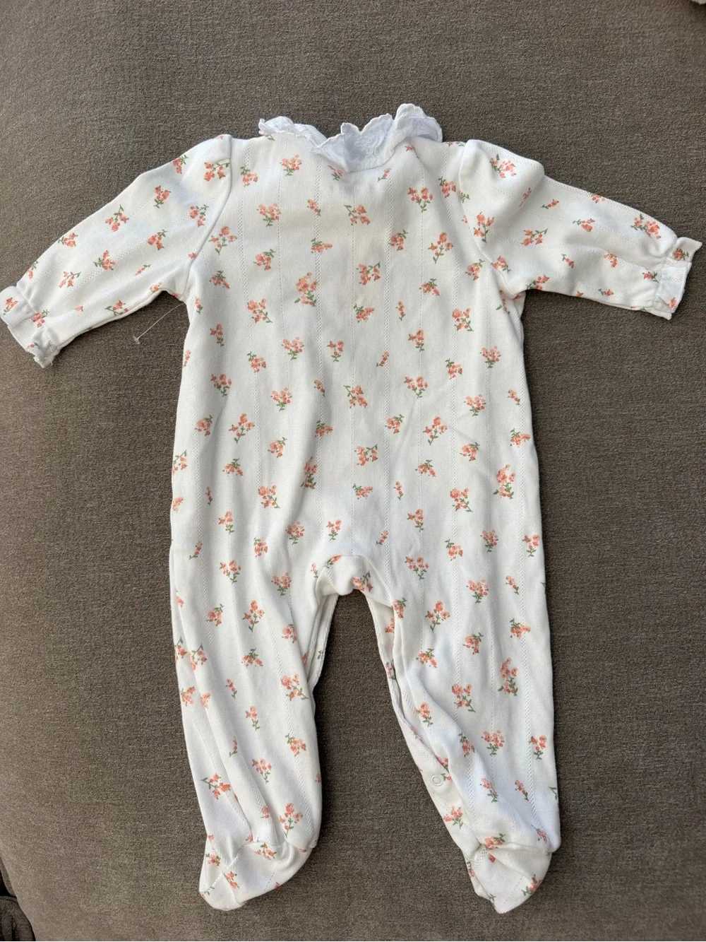 Little Me White Footed One-Piece with Peach Floral Print 9M